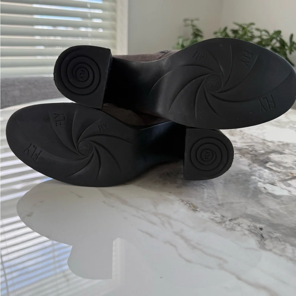Fly London Grey and Black Suede Heeled Boots. - Picture 6 of 8